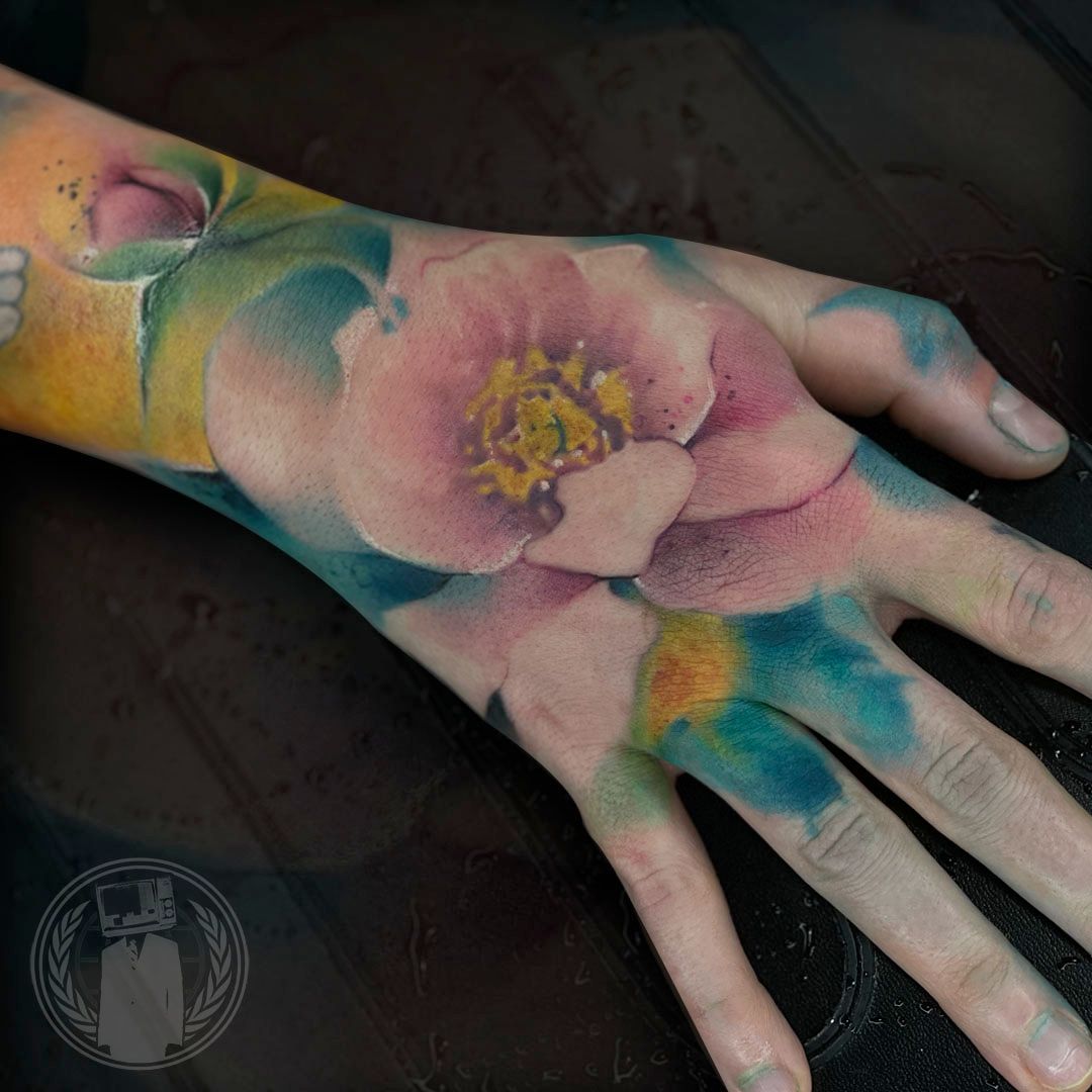 watercolor flower tattoo by Krist Karloff