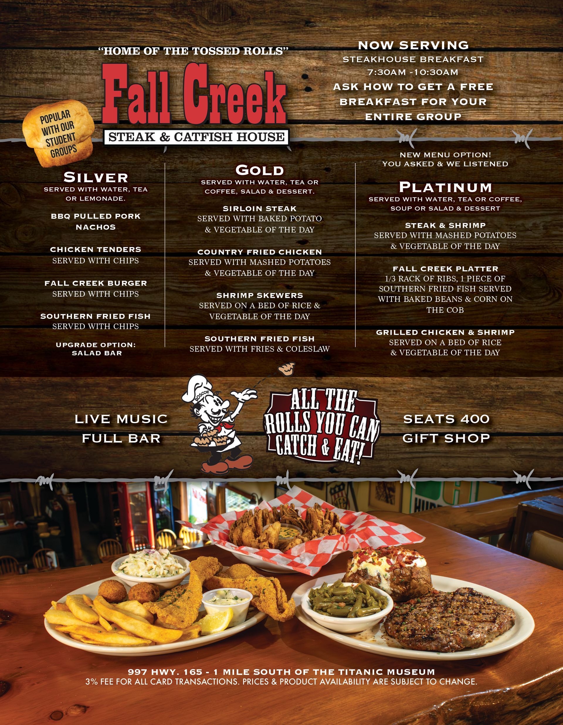 A menu for a restaurant called senor clucks shows a variety of food and drinks.