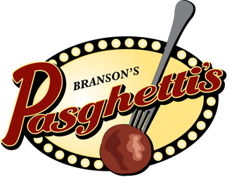 A logo for branson 's pasghetti 's with a fork and a ball of meat