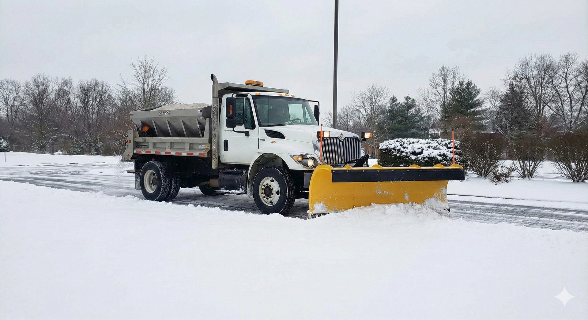 A truck is parked next to a waterfall made of rocks.