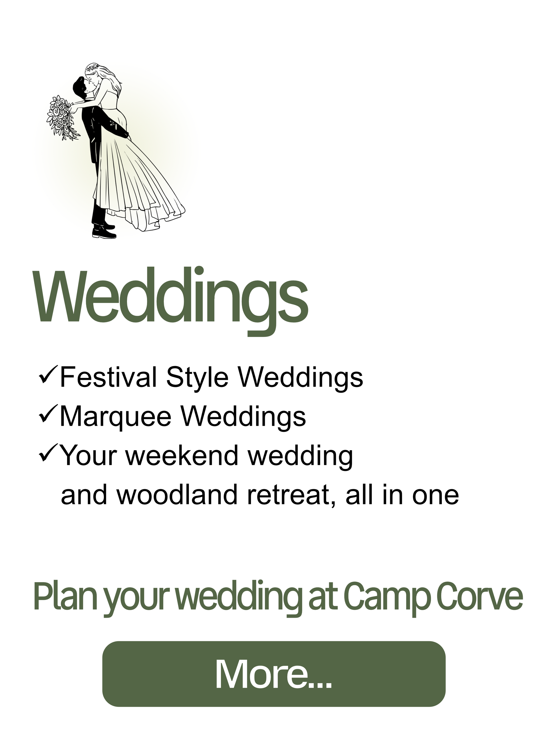 Wedding services advertisement: Bride and groom illustration, text lists wedding styles,