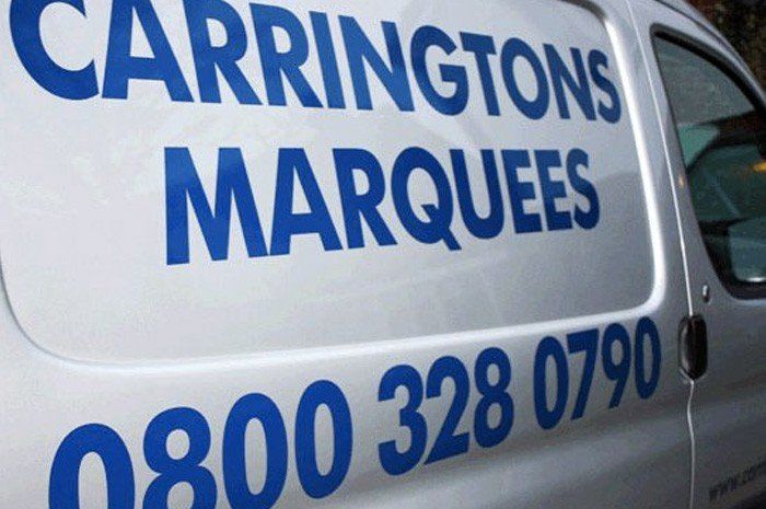 Carringtons Marquees van with its phone number visible