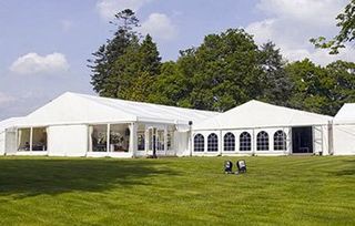 white marquee hired and constructed for wedding