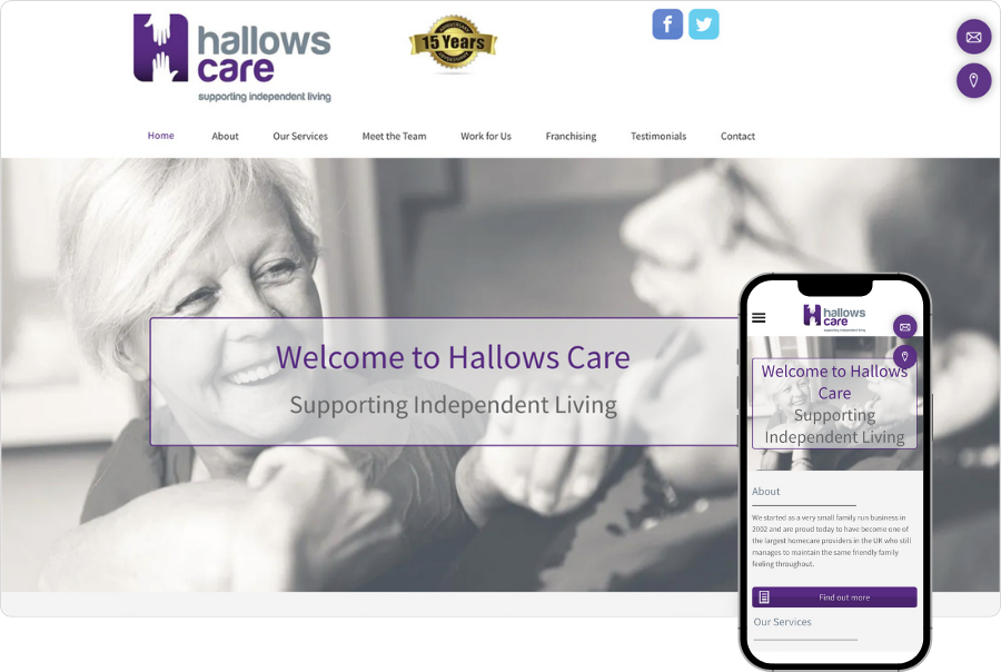 A screenshot of a website for hallows care