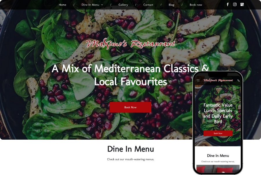 A website for a restaurant called a mix of mediterranean classics and local favourites.