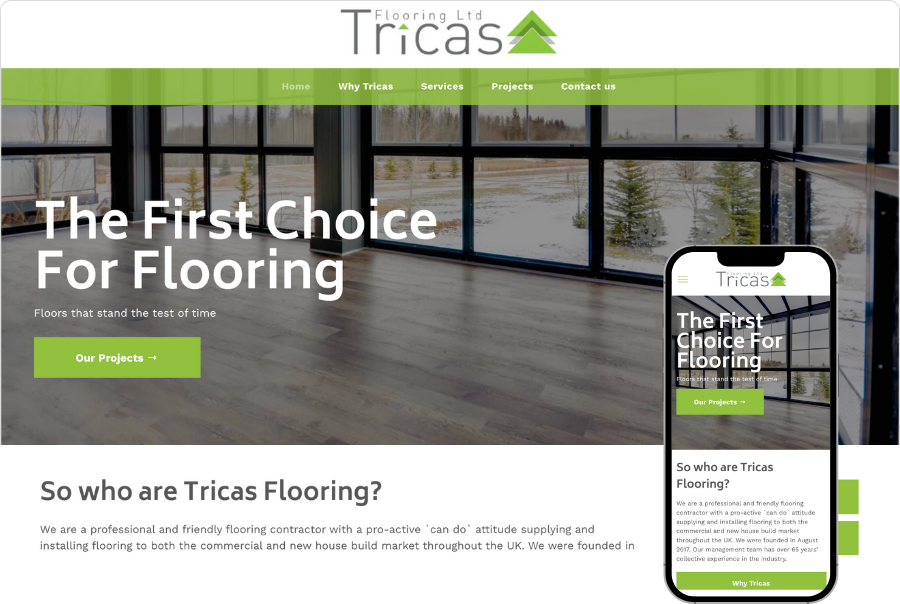 A screenshot of the website for tricas flooring.