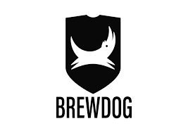 A black and white logo for brewdog with a dog on a shield.