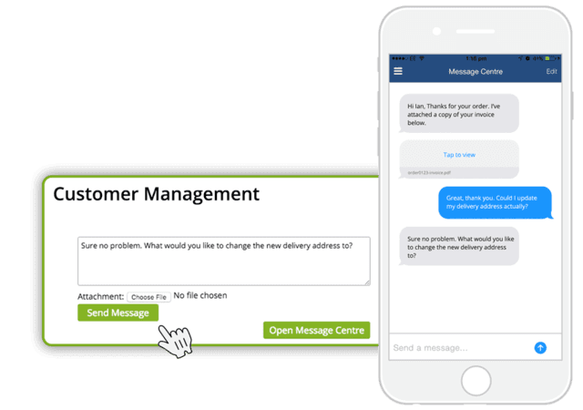 A phone with a customer management app on it