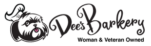 The logo for dee 's barkery is a woman and veteran owned business.