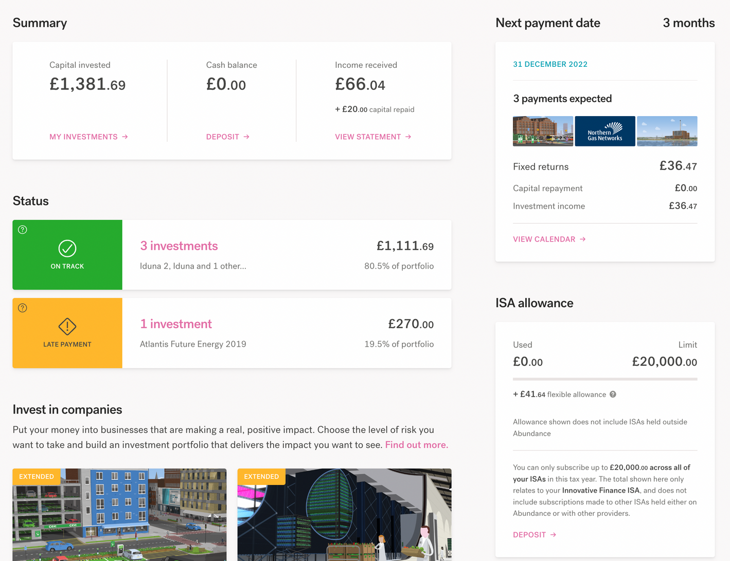 Website dashboard for ethical investment