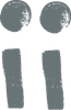 A pair of gray circles and a rectangle on a white background.