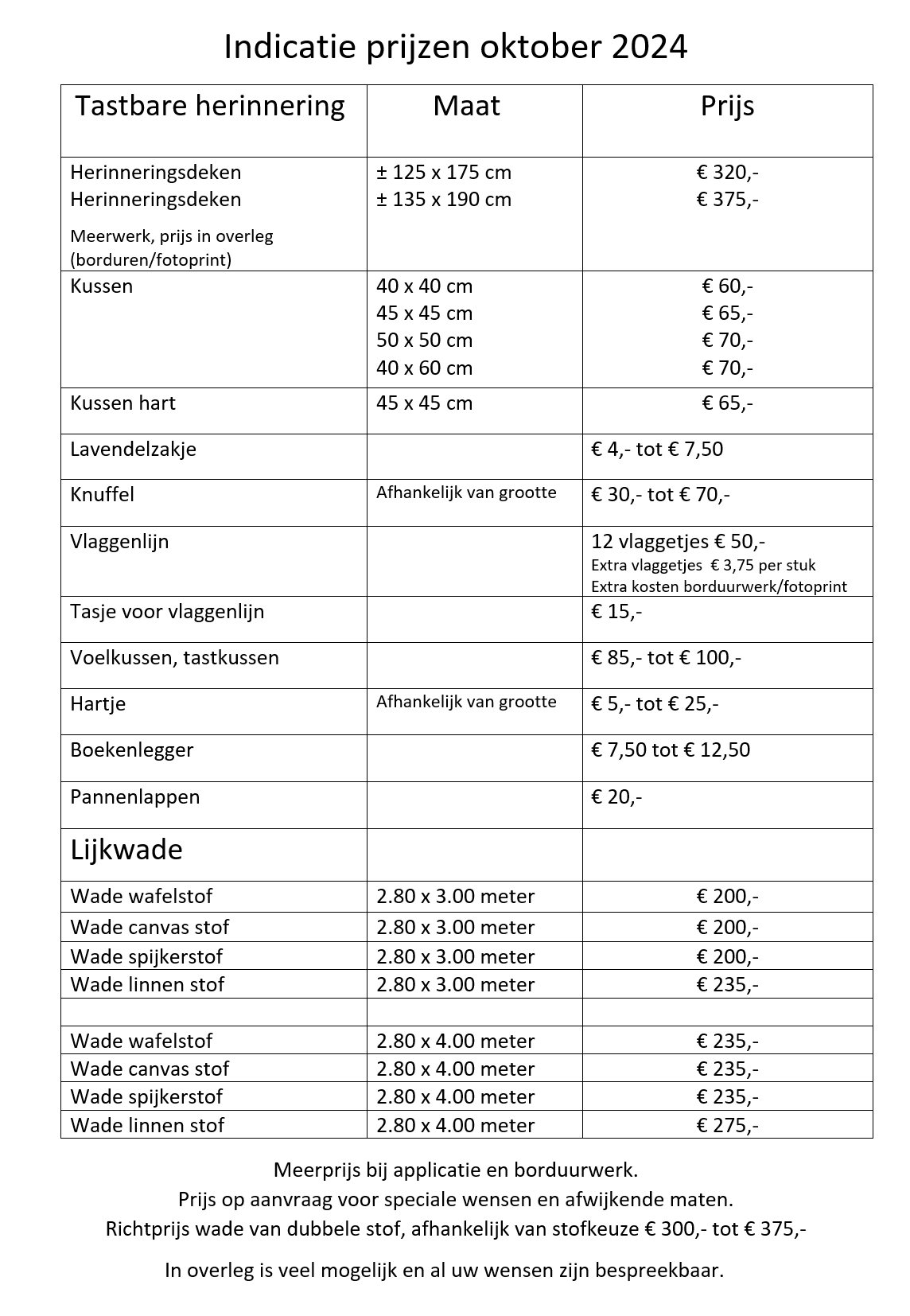 prijslijst biezonder