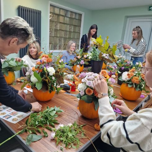 Floral Pumpkin workshop Derbyshire Emily Jane Bespoke Floral Design