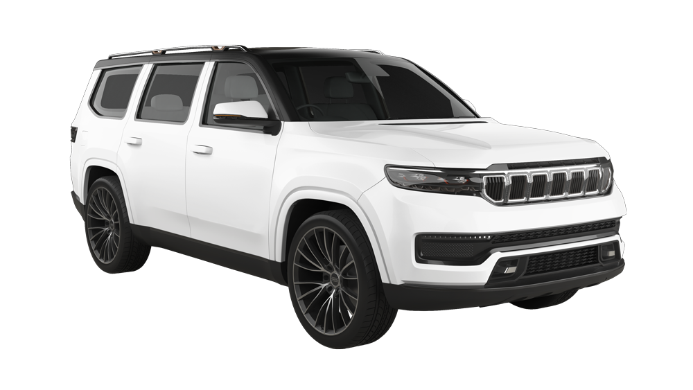 White SUV on a white background, front three-quarter view, with black wheels and tinted windows