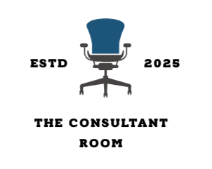 Blue office chair logo with “ESTD 2025” and “THE CONSULTANT ROOM” text
