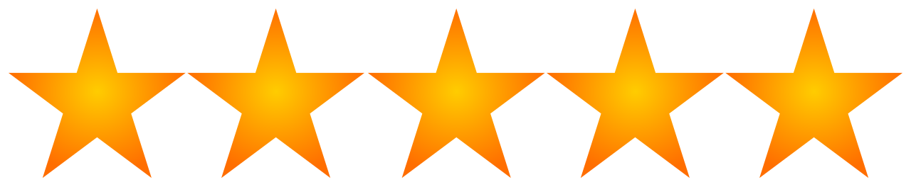 Five orange stars in a row on a white background