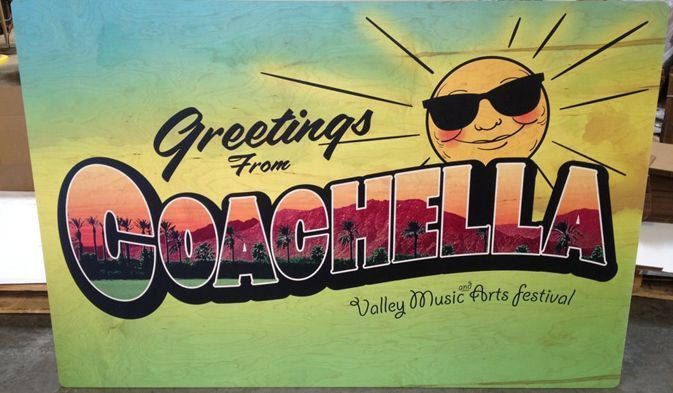 A sign that says greetings from coachella on it