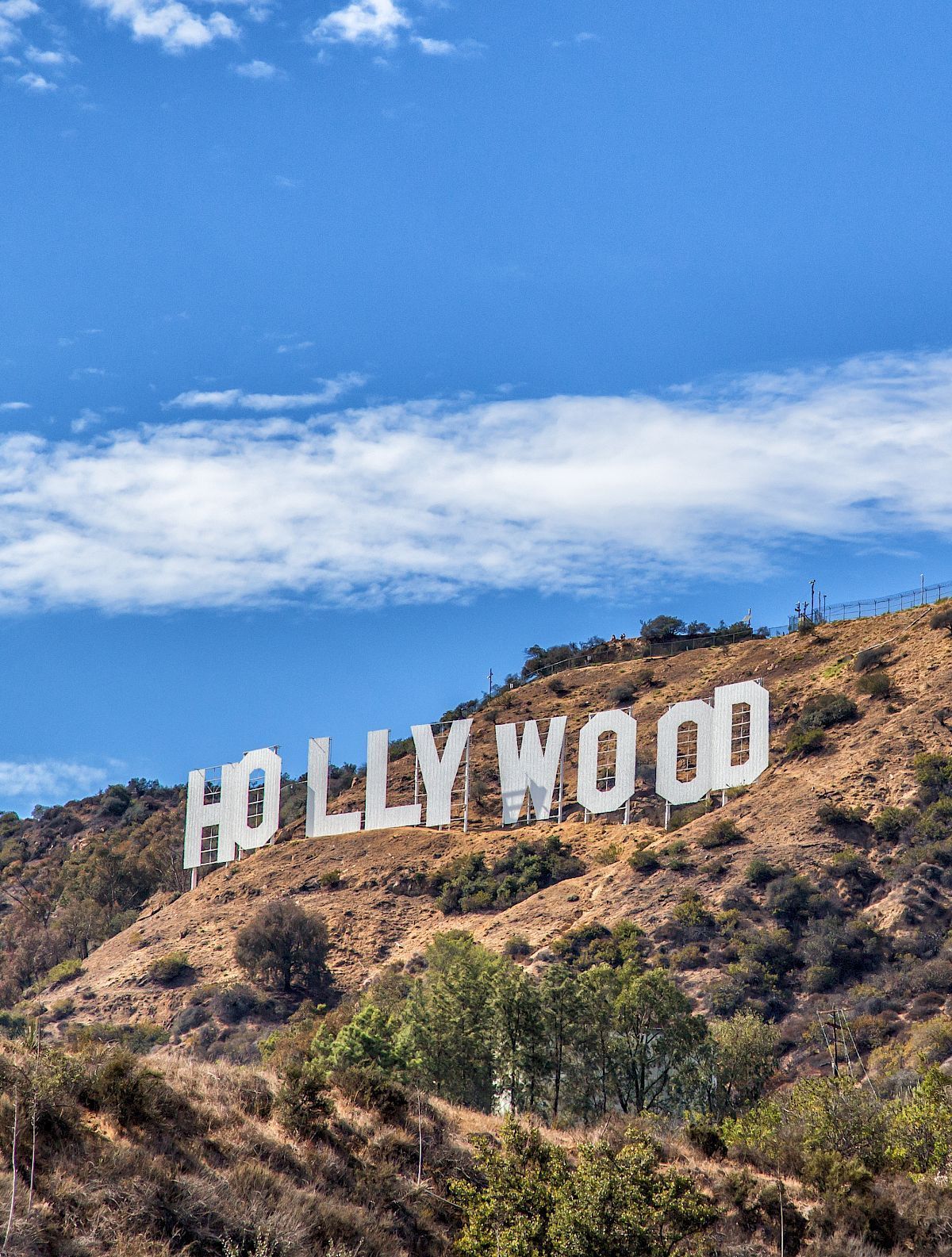 The hollywood sign is sitting on top of a hill.