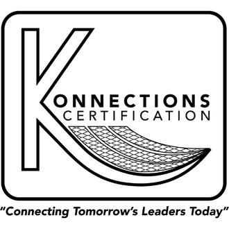  logo: "K" with "Konnections Certification" text, curved line design, framed with text: "Connecting Tomorrow's Leaders Today
