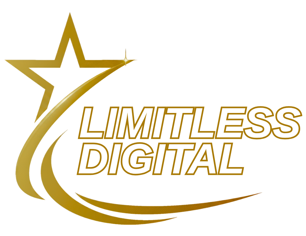Gold star and swoosh logo with bold black text reading “LIMITLESS DIGITAL”