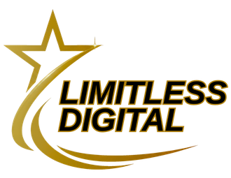 Gold star and swoosh logo with the words “LIMITLESS DIGITAL” in black and gold.