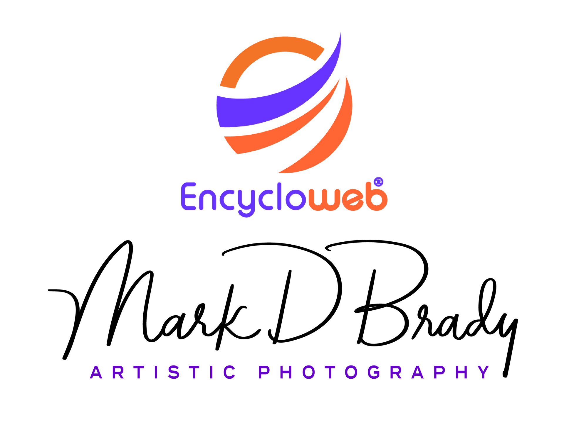 Logo for Encycloweb and Mark D. Brady Artistic Photography with an orange and blue circle and signature.
