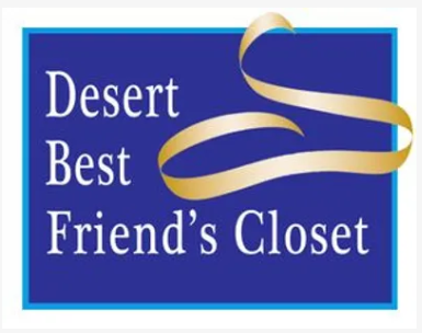 Desert Best Friend's Closet logo: blue square with white text and a gold ribbon.