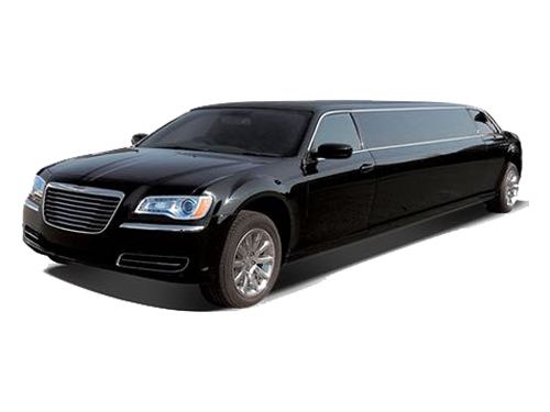 Black Chrysler 300 limousine on a white background.