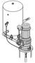 Line drawing of a vertical well pump assembly connected to a pressure tank with pipes and a pressure switch.