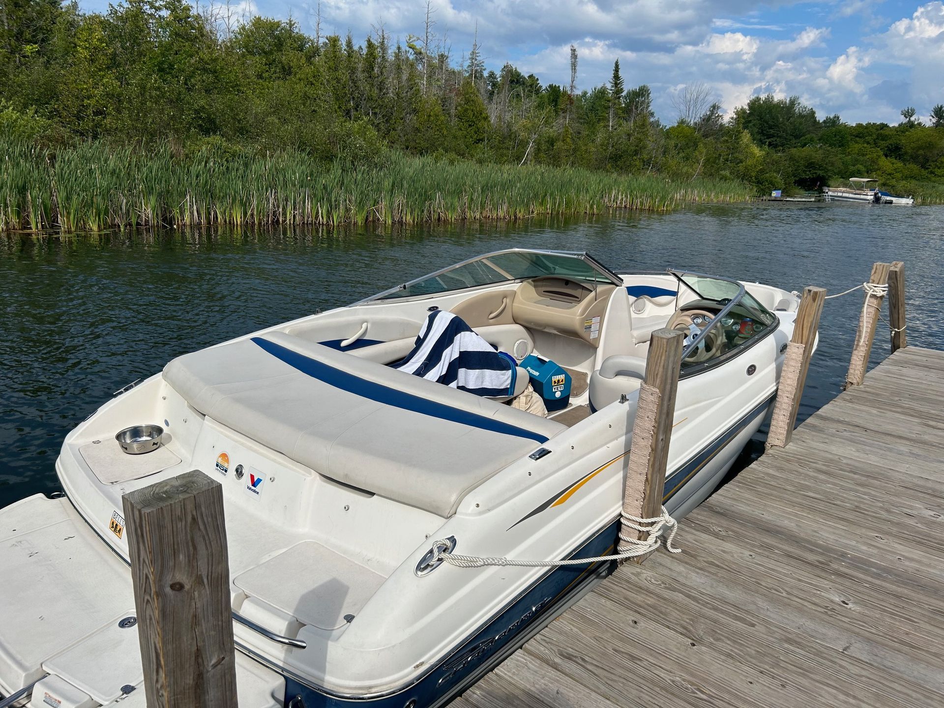 A boat is docked