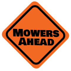 An orange diamond-shaped road sign with a black border reading