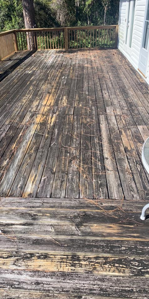 Pressure washing a deck