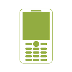 Green icon of a basic mobile phone with keypad and screen