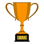 A gold trophy with two handles on a white background.