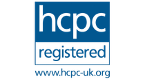 HCPC registered logo: White text on blue rectangle. Includes website URL.