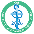 Green and white CAT logo: caduceus symbol on a blue cross,