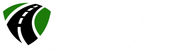 Logo featuring a stylized road in black and white within a green shield shape.