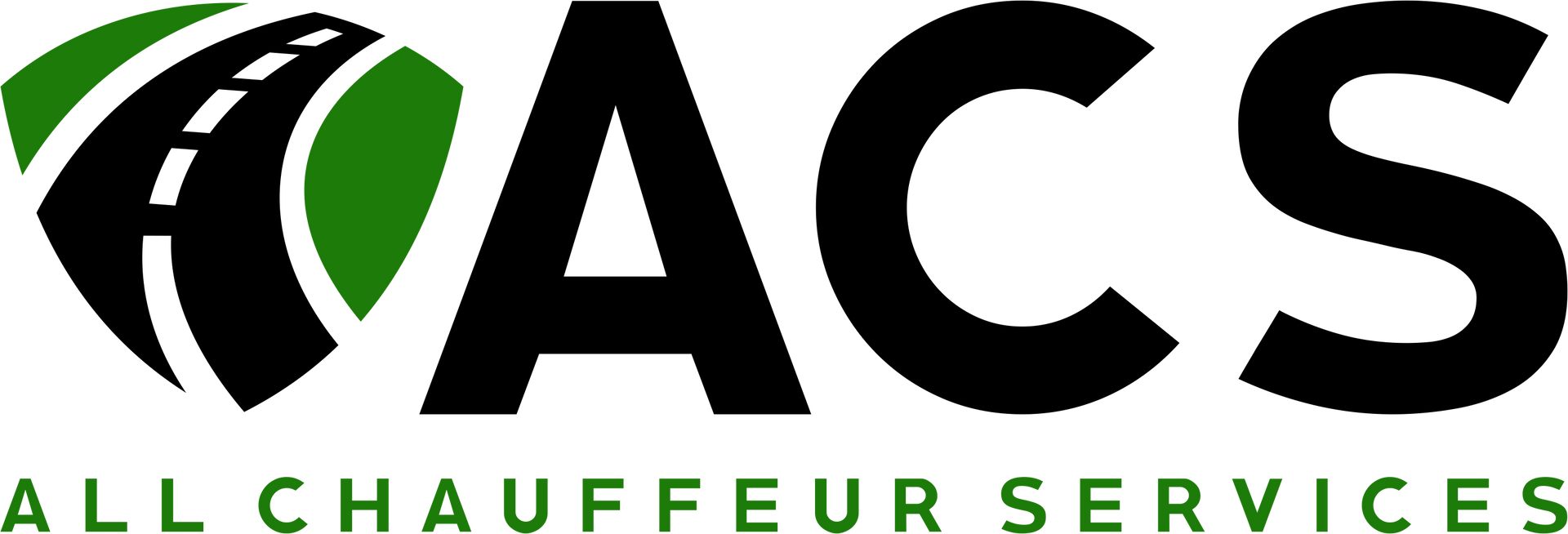ACS logo with a road graphic in green and black, and the words "All Chauffeur Services" underneath.