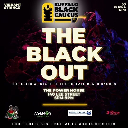 Image of a flyer for The Buffalo Black Caucus black out event featuring Mark Talley as a speaker