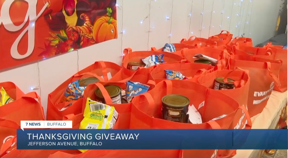 Meals at a Thanksgiving giveaway event featured by channel 7 Buffalo