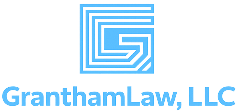 Logo for GranthamLaw, LLC. Blue geometric