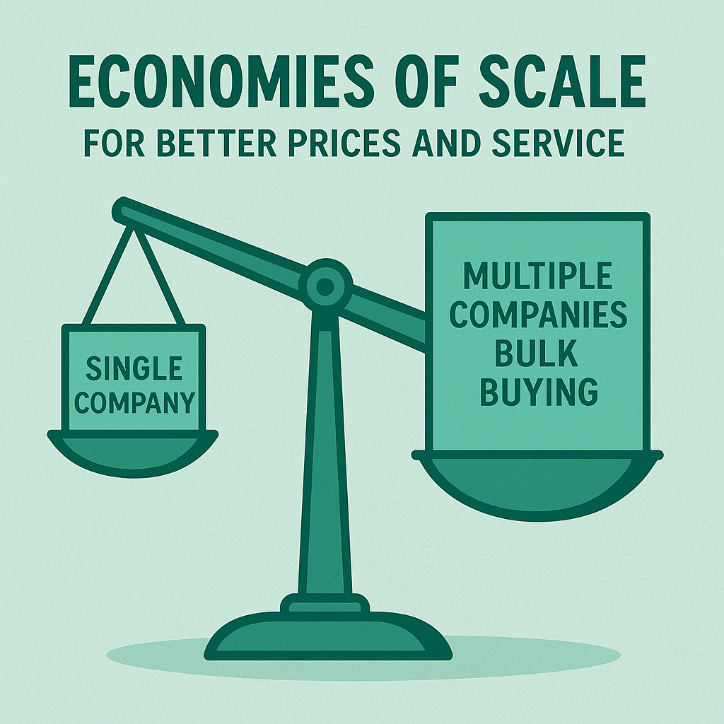Economies of scale graphic showing better prices from bulk buying for utilities services