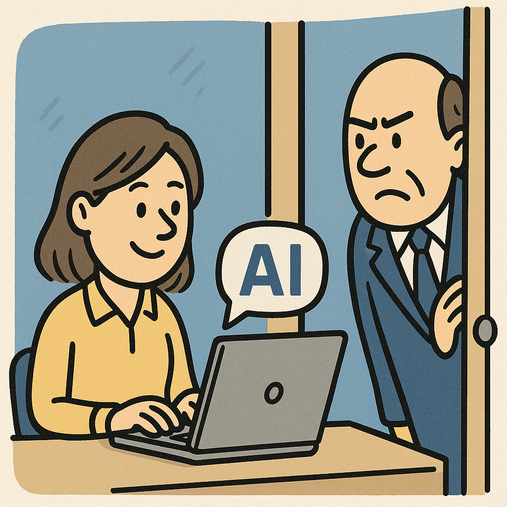 Cartoon of an employee using AI without management support