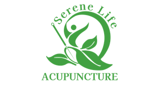 A logo for serene life acupuncture with chinese writing