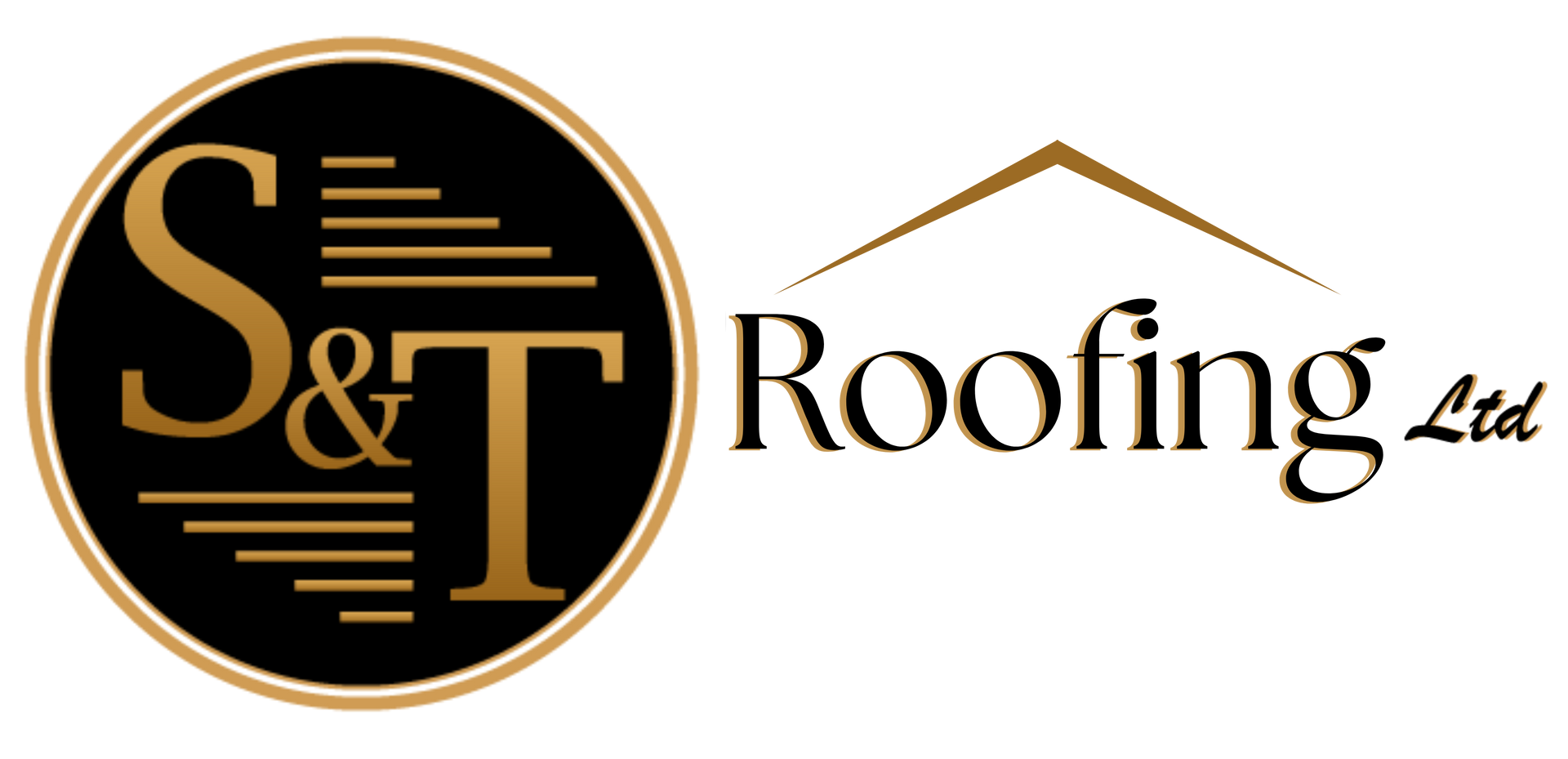 Logo for S&T Roofing Ltd featuring a circular design with initials and roof outline.
