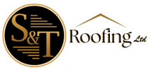 Logo for S&T Roofing Ltd featuring a circular design with initials and roof outline.