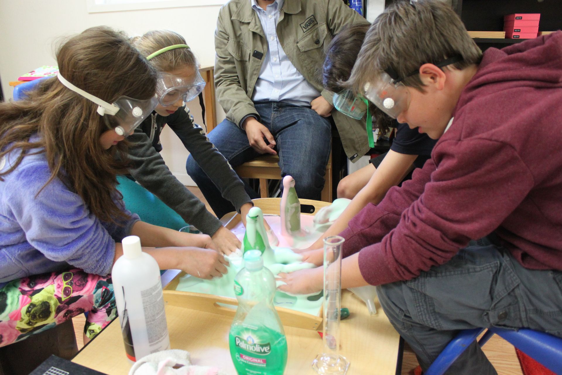 Montessori children working on a science project