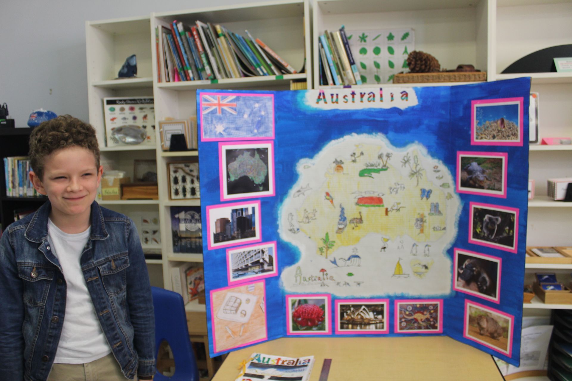 Montessori child presenting a cultural study project