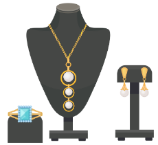 A necklace , earrings , ring and bracelet on a mannequin.