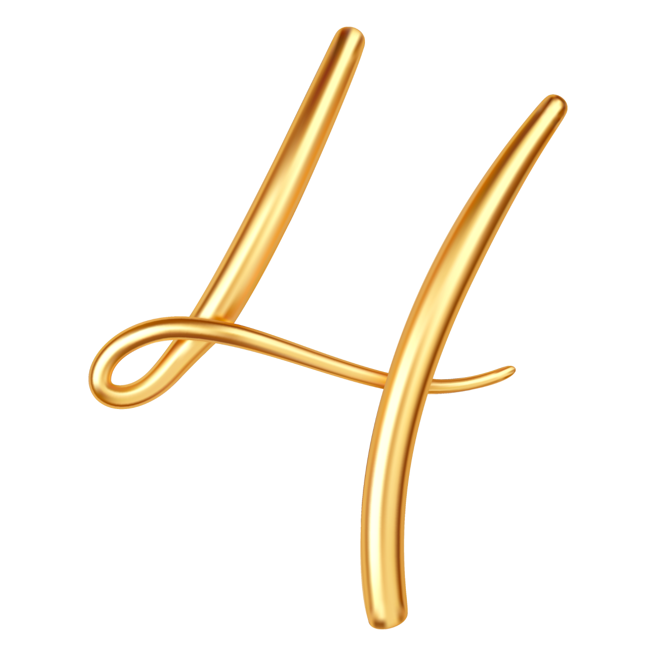 A gold letter h on a white background
